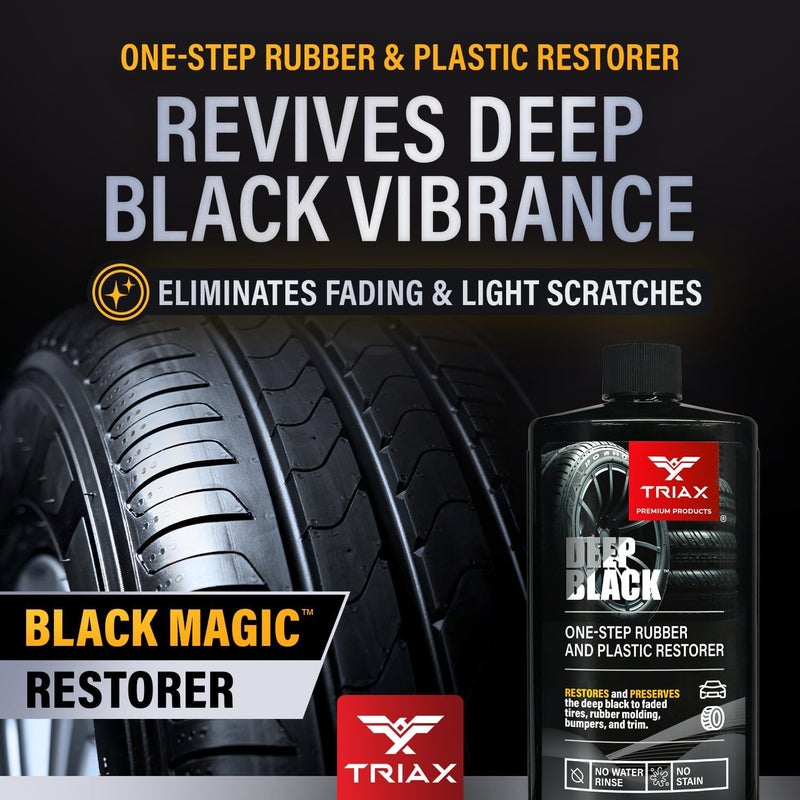 TRIAX Deep Black Tire, Trim, and Bumper Restore and Conditioner | One-Step Rubber Protectant with UV Shield | Polymer Based | No Water Rinse (12 Ounce) - Image 1